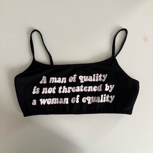 5/$5 Black Crop Top with White Text